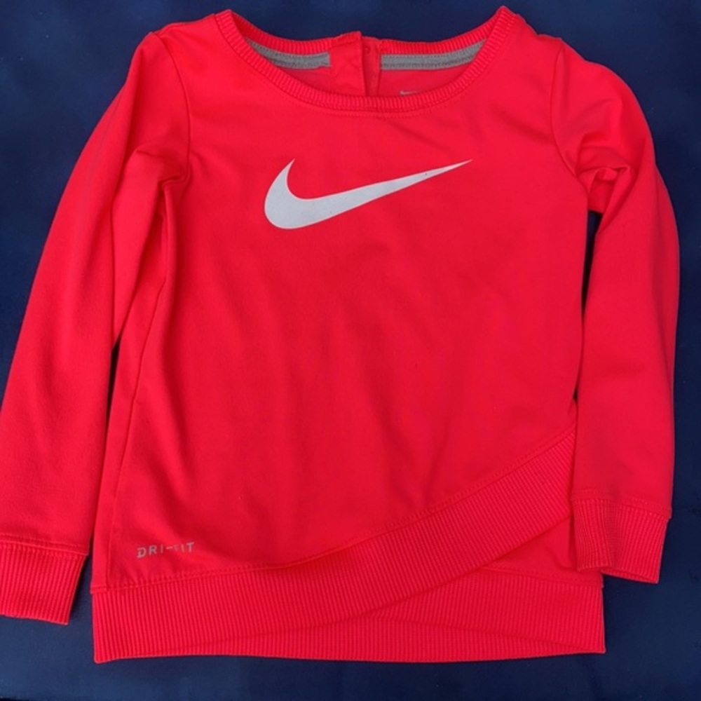 Nike Girls Dri-FIT Neon Pink Crossover Hem Long Sleeve Swoosh Shirt